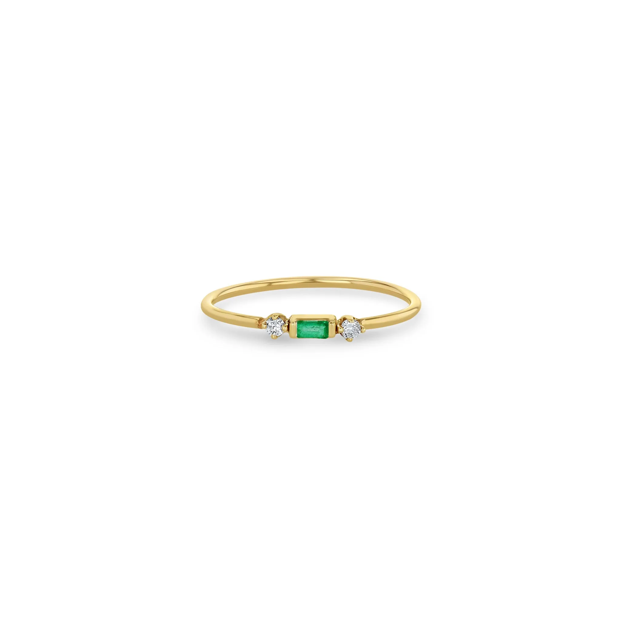 14k Emerald Baguette & 2 Prong Diamond Ring