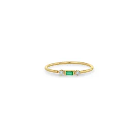 14k Emerald Baguette & 2 Prong Diamond Ring