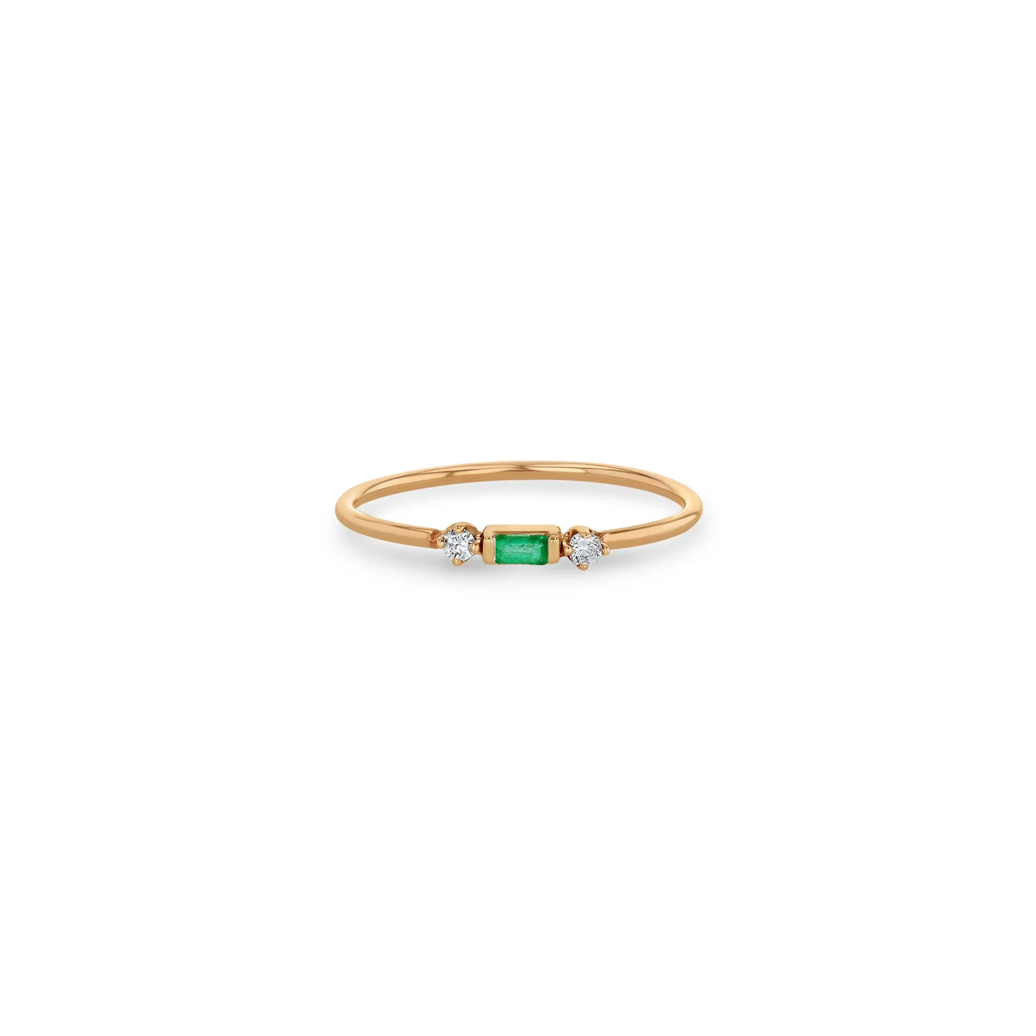 14k Emerald Baguette & 2 Prong Diamond Ring