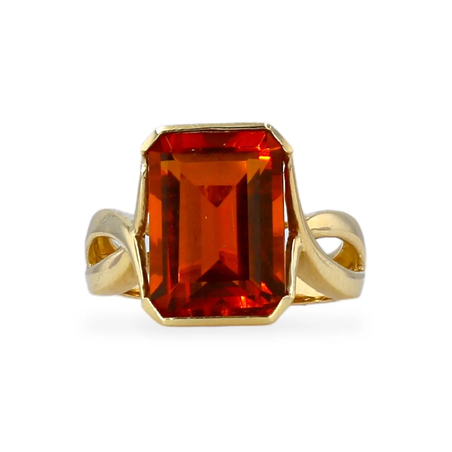 14K Yellow gold orange quartz emerald cut ring-224936