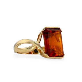 14K Yellow gold orange quartz emerald cut ring-224936