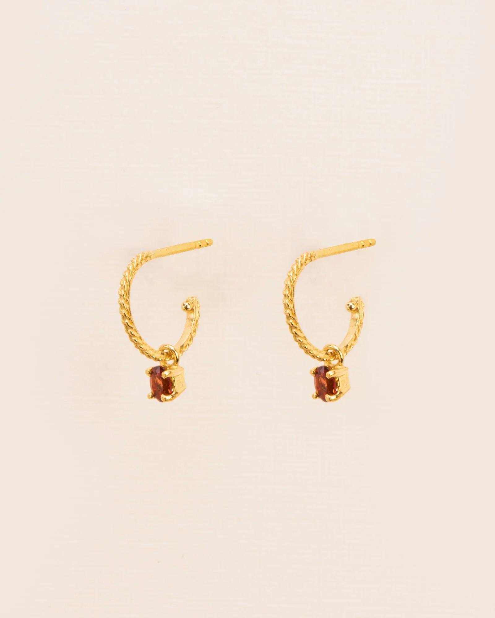 18K Gold Hoops w. Red Garnet