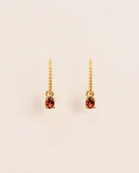 18K Gold Hoops w. Red Garnet