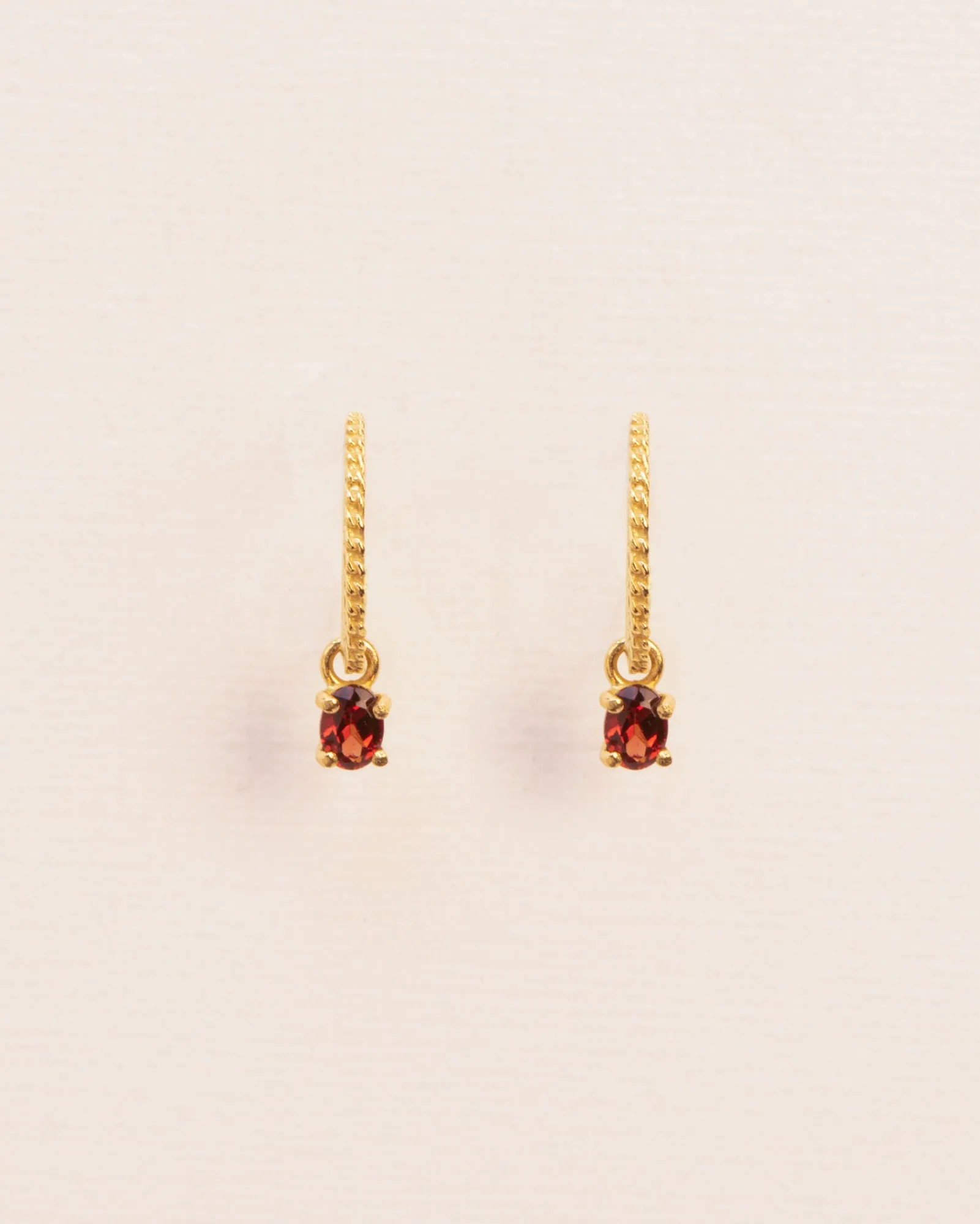 18K Gold Hoops w. Red Garnet