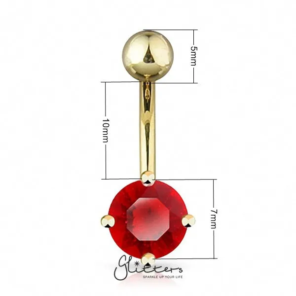 18K Gold Ion Plated Red Round CZ Prong Set Belly Button Ring