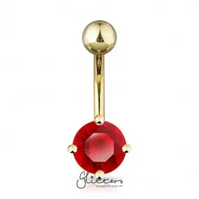 18K Gold Ion Plated Red Round CZ Prong Set Belly Button Ring