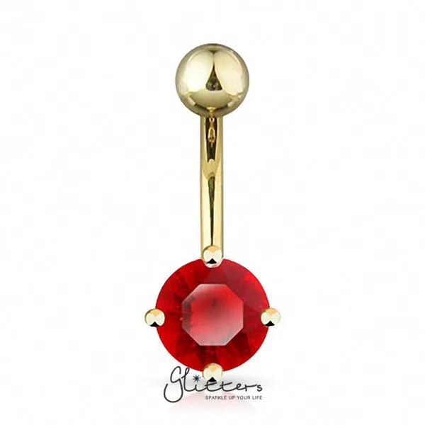 18K Gold Ion Plated Red Round CZ Prong Set Belly Button Ring