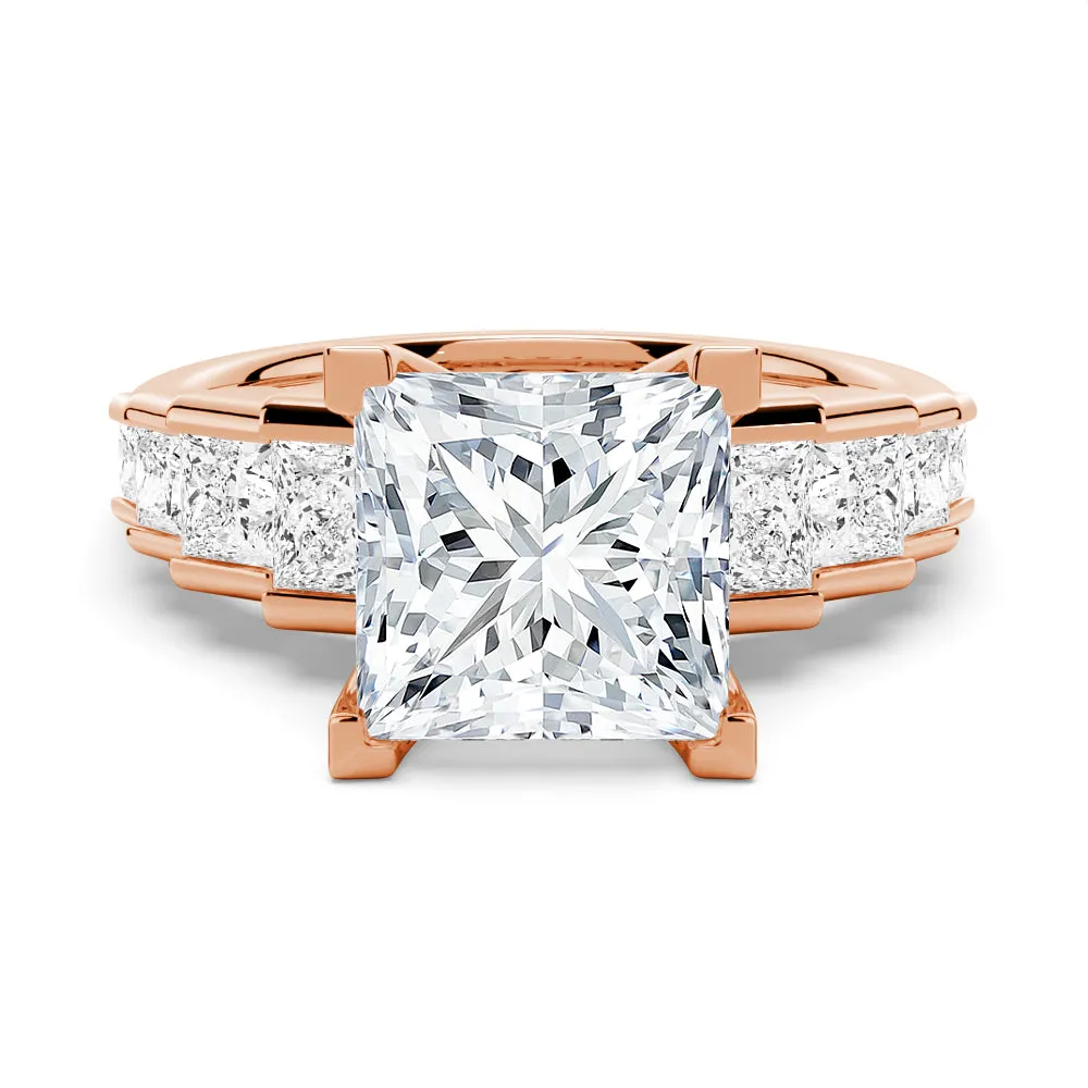 4.76 CTW. Unique Three Stone Princess-Cut Moissanite Ring