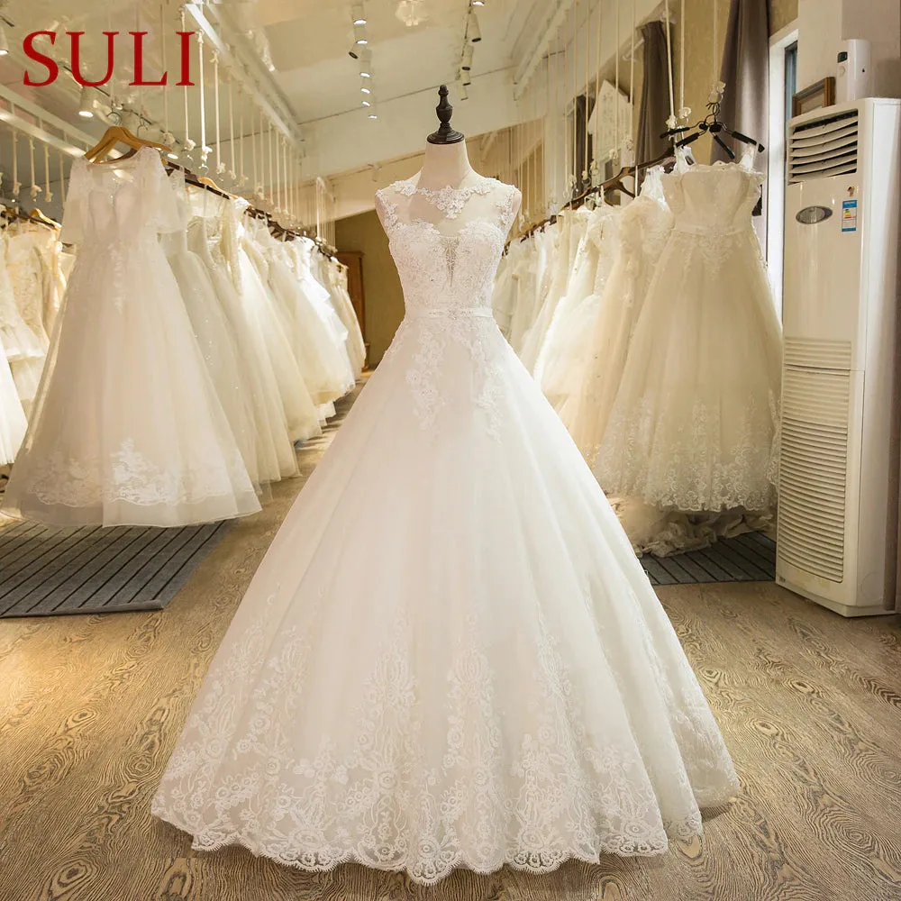 A-Line Sleeveless Tulle Lace Appliques Vintage Wedding Dress Boho Wedding Dress Aiso Bridal