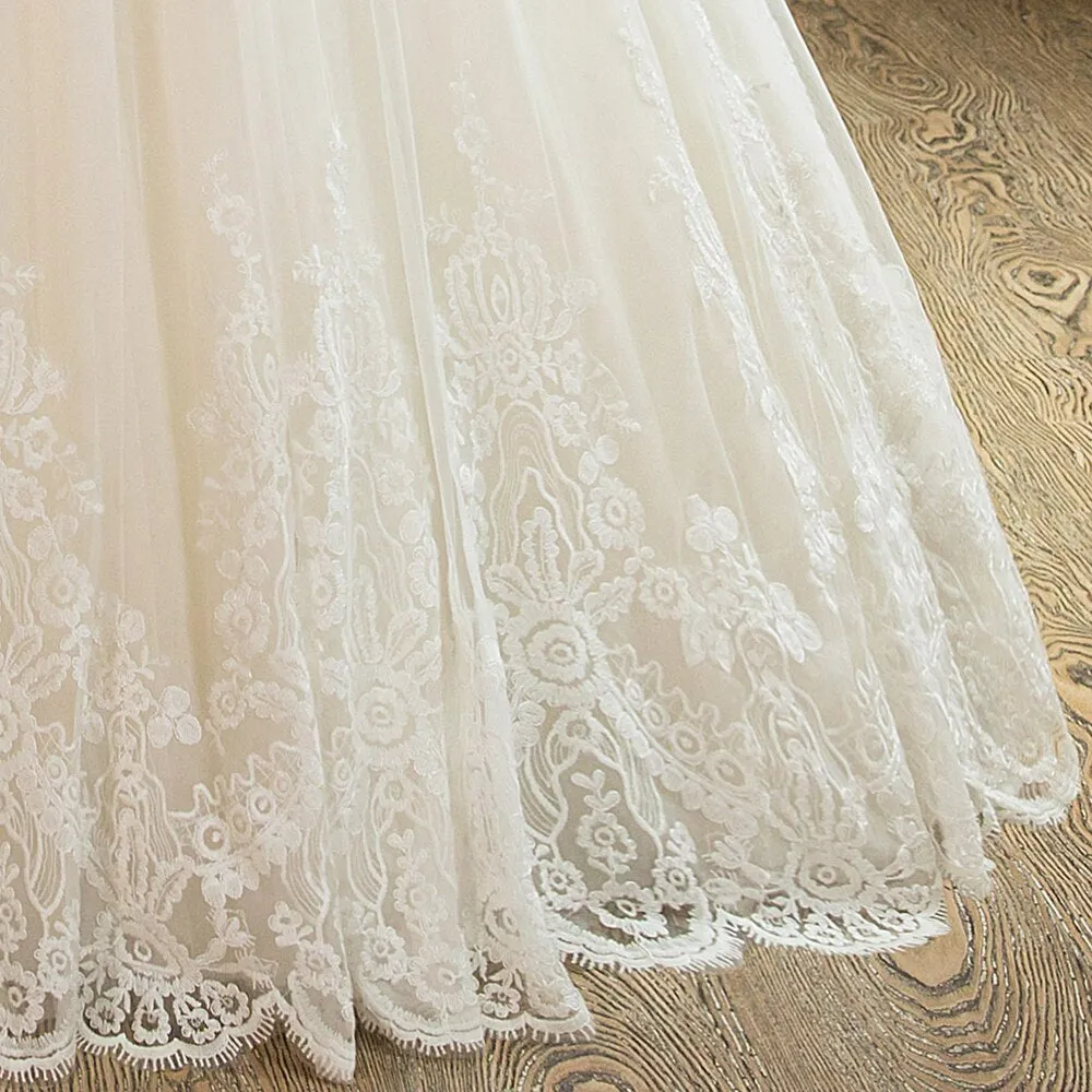 A-Line Sleeveless Tulle Lace Appliques Vintage Wedding Dress Boho Wedding Dress Aiso Bridal