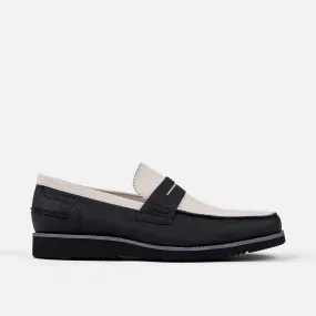 Abe Black and White Leather Penny Loafers