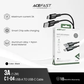 ACEFAST C1-04 USB-A TO USB-C ALUMINUM ALLOY CHARGING DATA CABLE (3A MAX) (1.2M), Type-C Cable, Android Cable, Charging Cable, 3A Cable, Data Cable