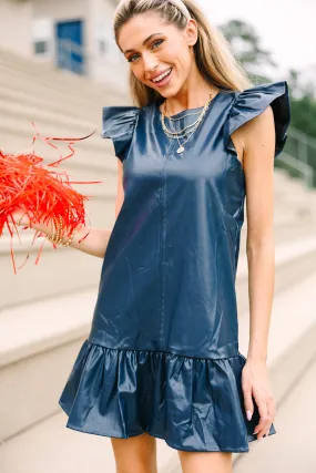 Always Ready Navy Blue Faux Leather Dress