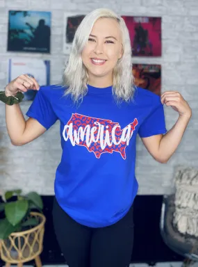 {AMERICA THE BEAUTIFUL} Patriotic Flo Blue Crew Neck Tee