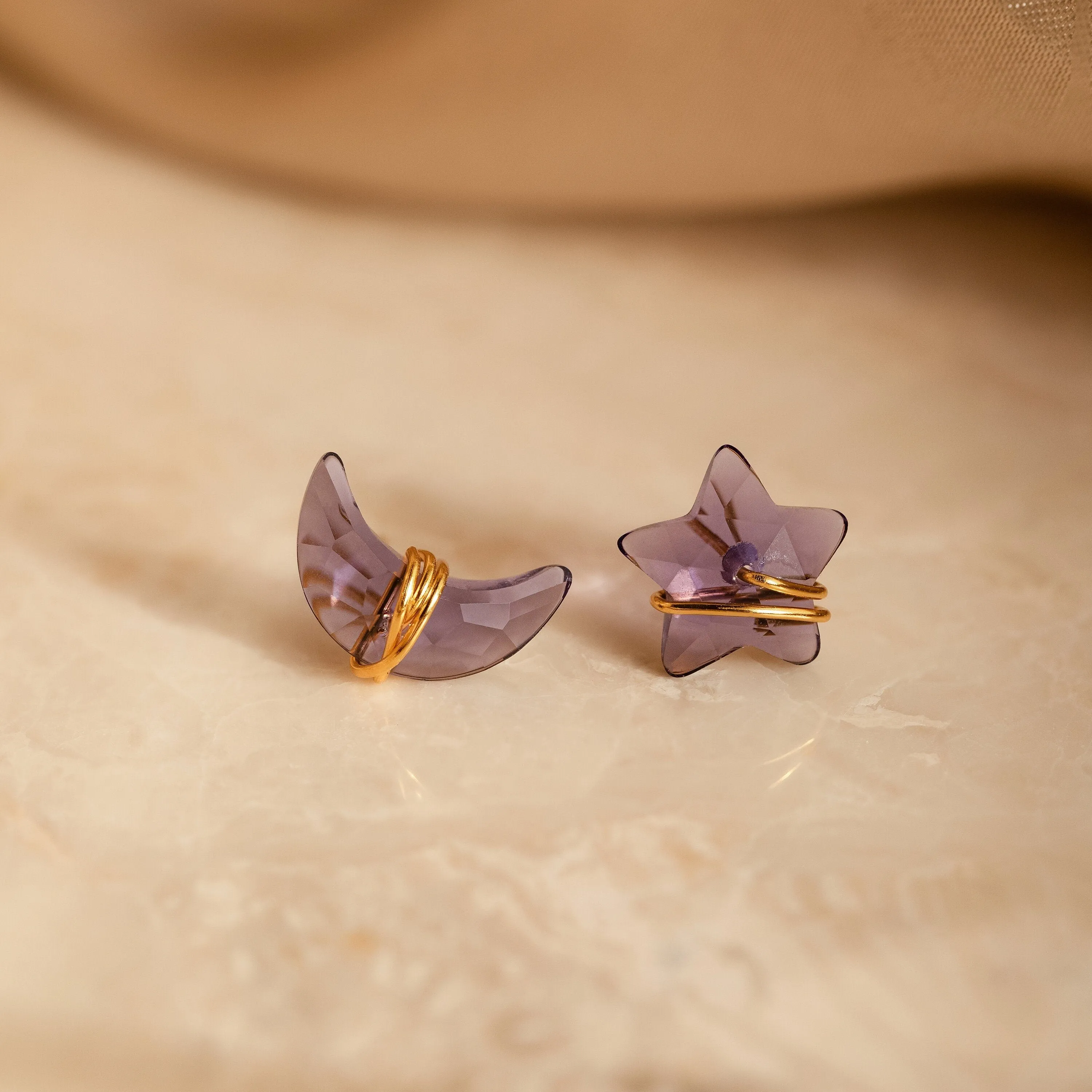 Amethyst Moon & Star Studs