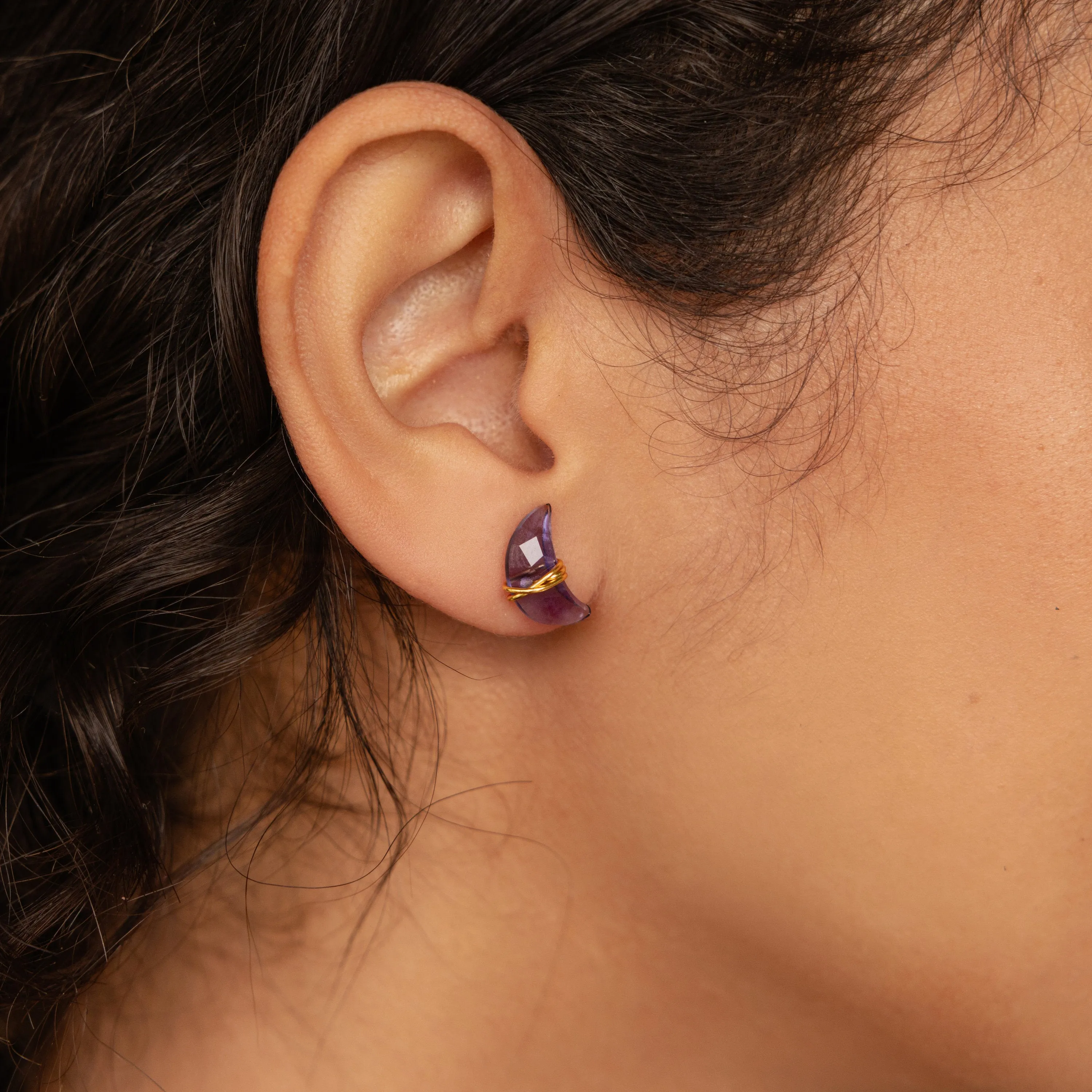 Amethyst Moon & Star Studs