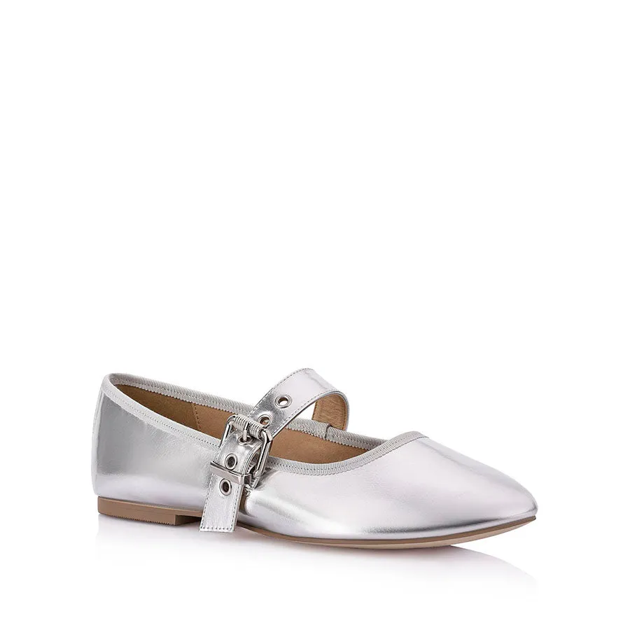 Banks Buckled Mary-Jane Flats - Silver