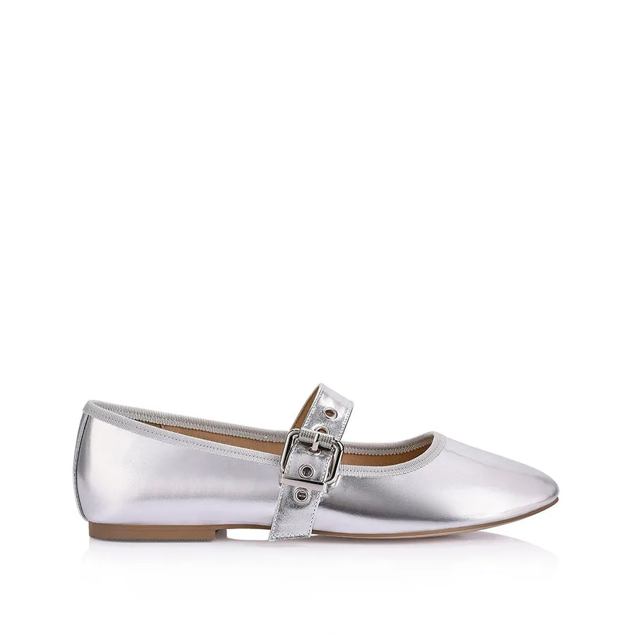 Banks Buckled Mary-Jane Flats - Silver