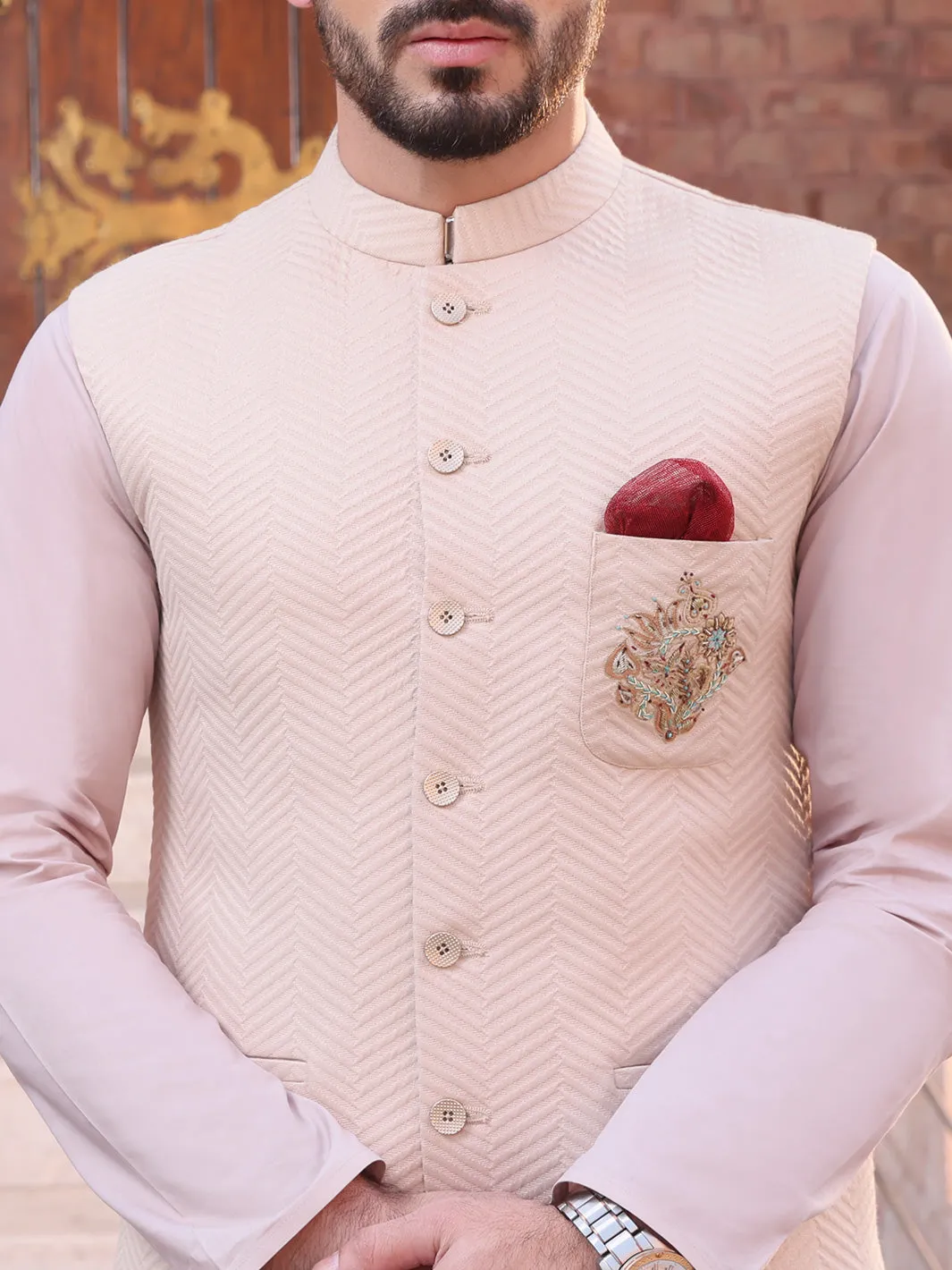 Beige Blended Waistcoat - AL-WC-344