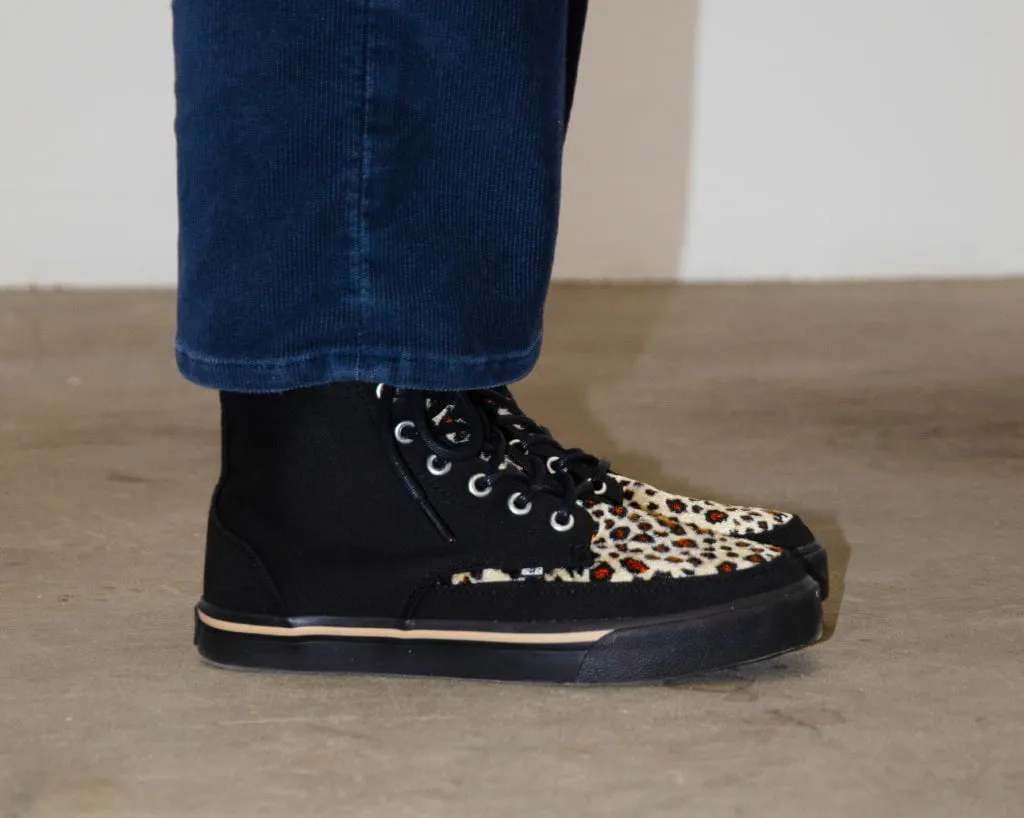 Black Canvas & Leopard 8-Eye Sneaker Boot