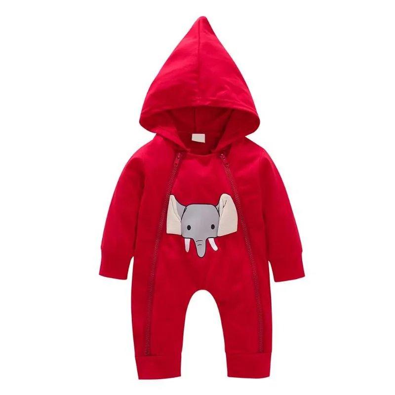 Boys And Girls Elephant Print Hooded Rompers