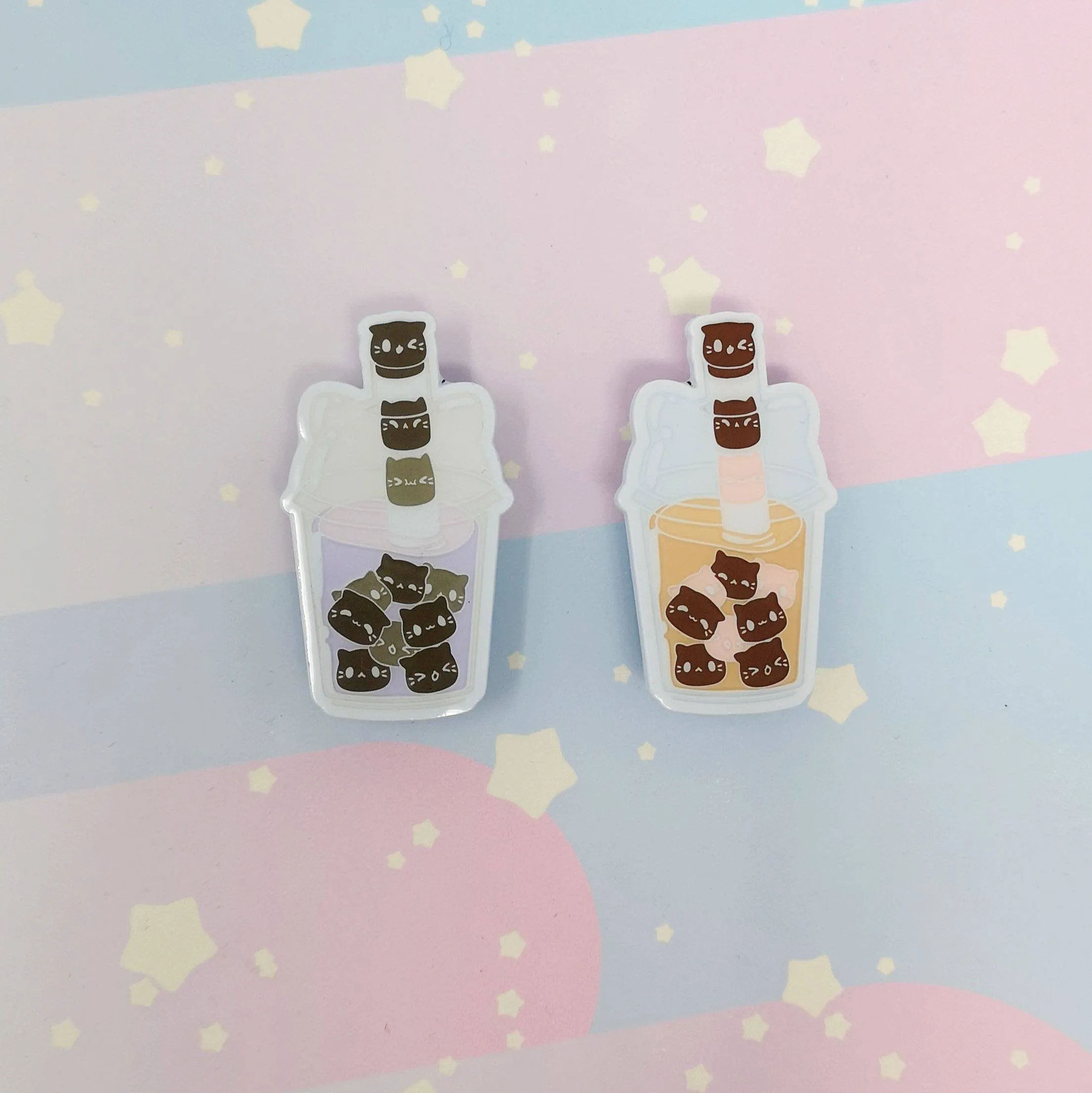 Bubble Kittea Enamel Pins - Taro Tea