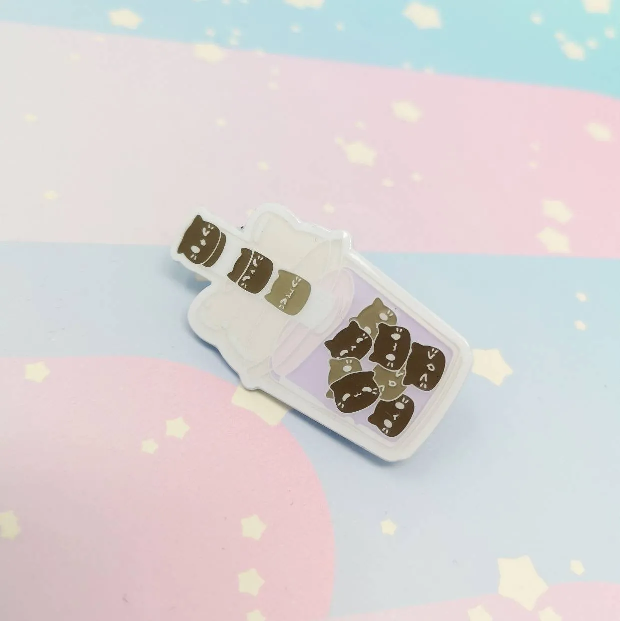 Bubble Kittea Enamel Pins - Taro Tea