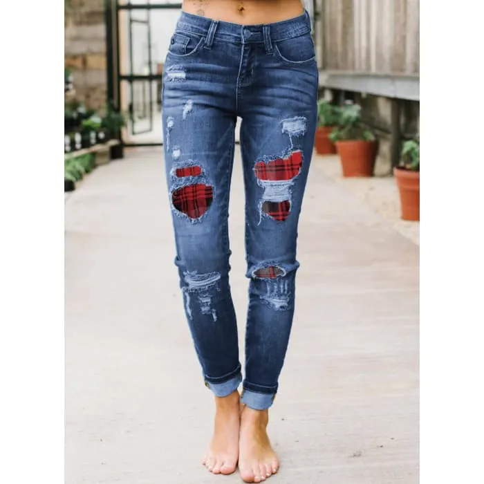 Buffalo Plaid Trim Jeans