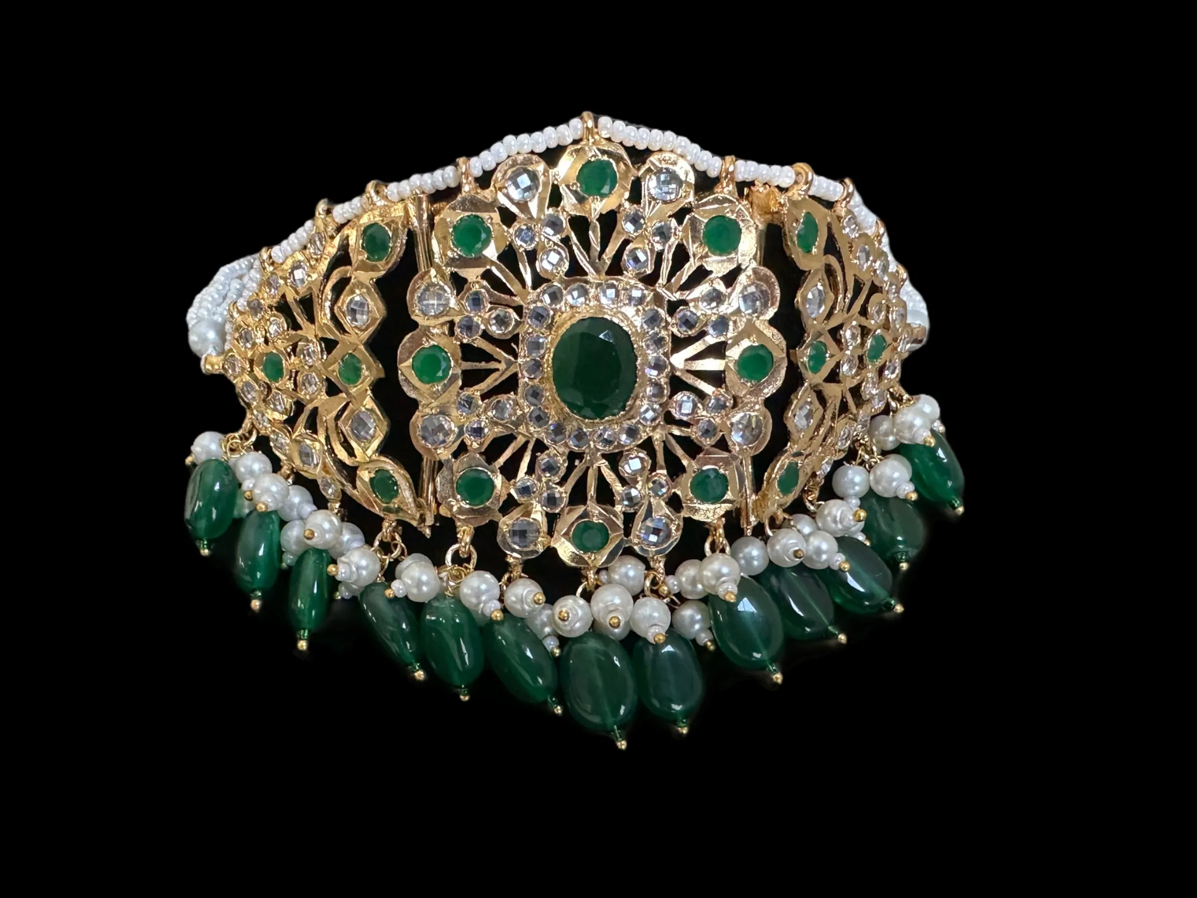 C330 Hyderabadi  choker set in green with jhumka ( READY TO SHIP )