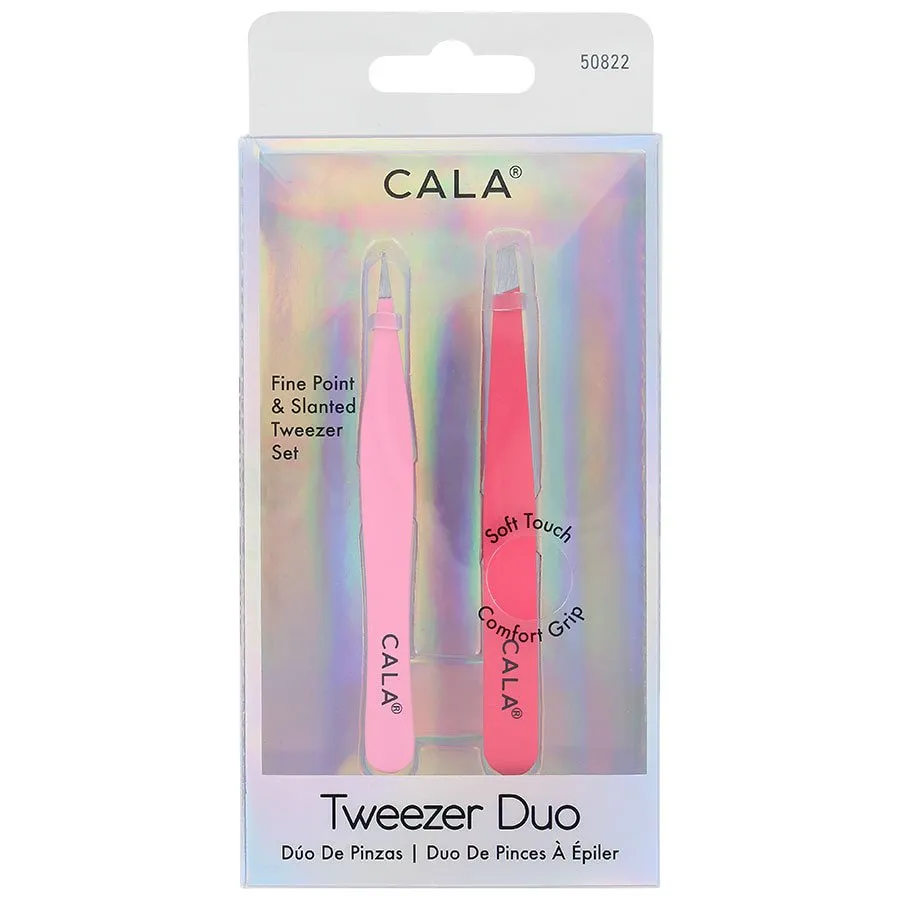 Cala Soft Touch: Tweezer Duo Fine Point & Slanted Set in Coral