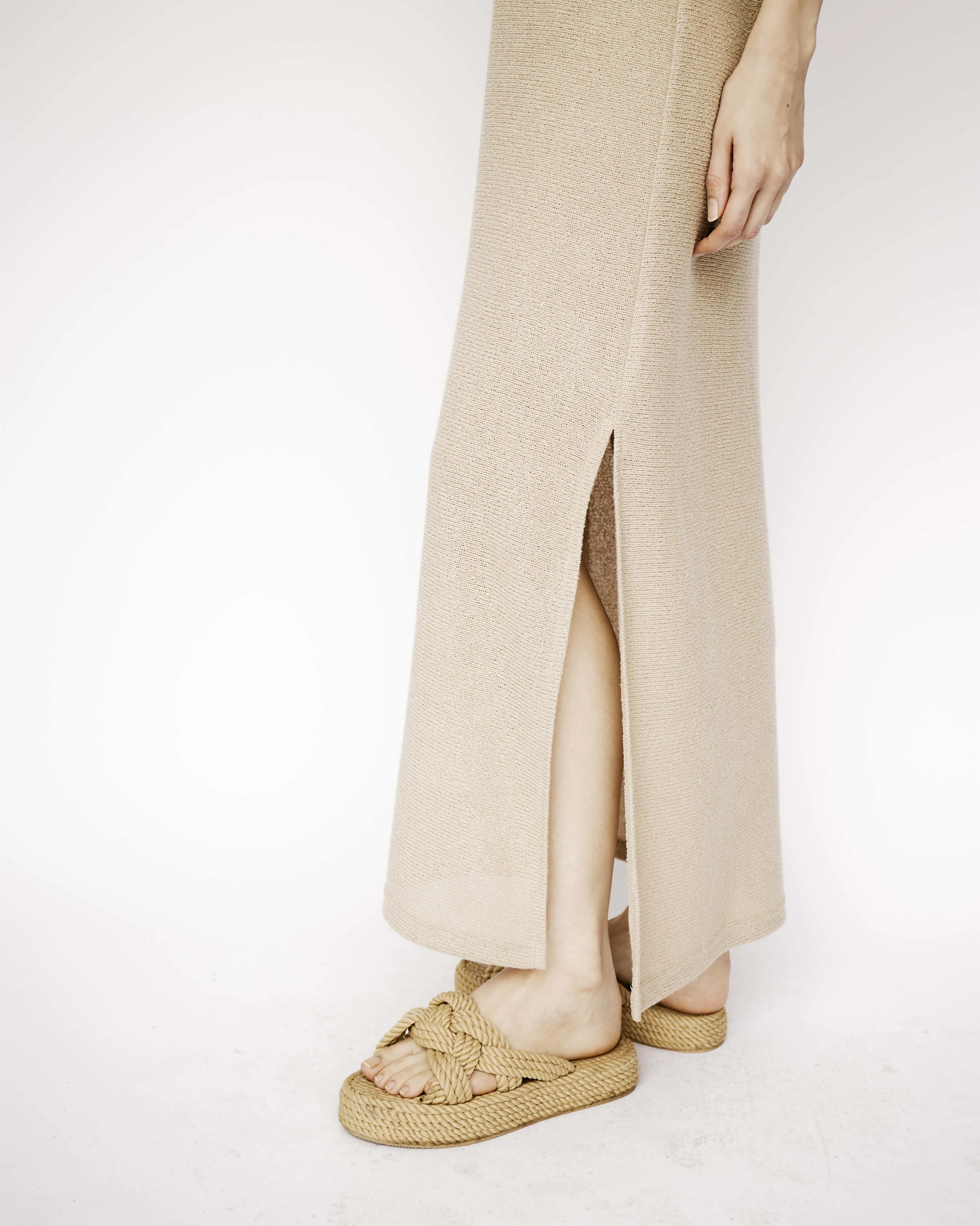 Collared Maxi Knit Dress in Natural