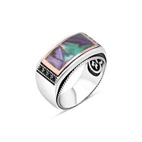 Colorful Enamel with Zircon Stones Curved Silver Men's Ring