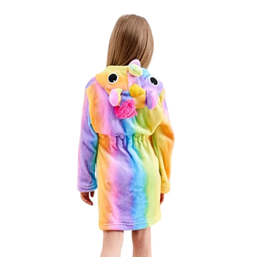 Colourful Rainbow Striped Unicorn Kids Bathrobe