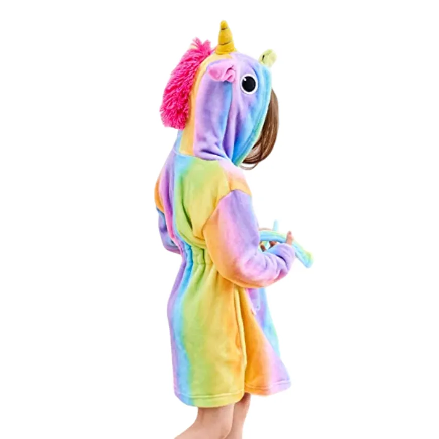 Colourful Rainbow Striped Unicorn Kids Bathrobe