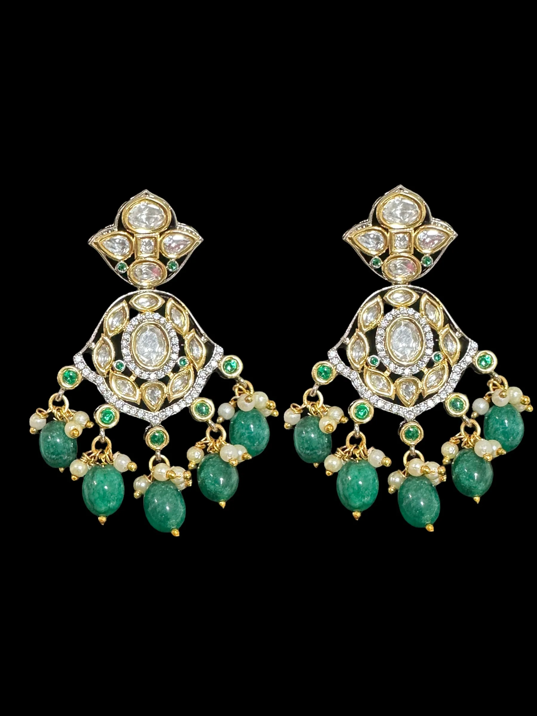 DNS62 Reema high quality polki necklace set - green ( READY TO SHIP  )