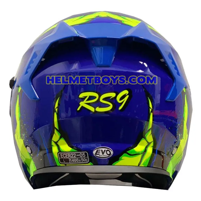 EVO RS9 Motorcycle Sunvisor Helmet FIRE FLAME BLUE FLUO GREEN