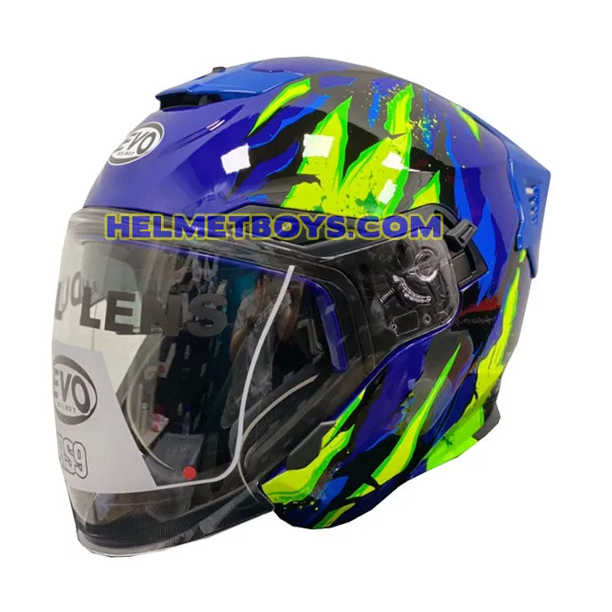 EVO RS9 Motorcycle Sunvisor Helmet FIRE FLAME BLUE FLUO GREEN