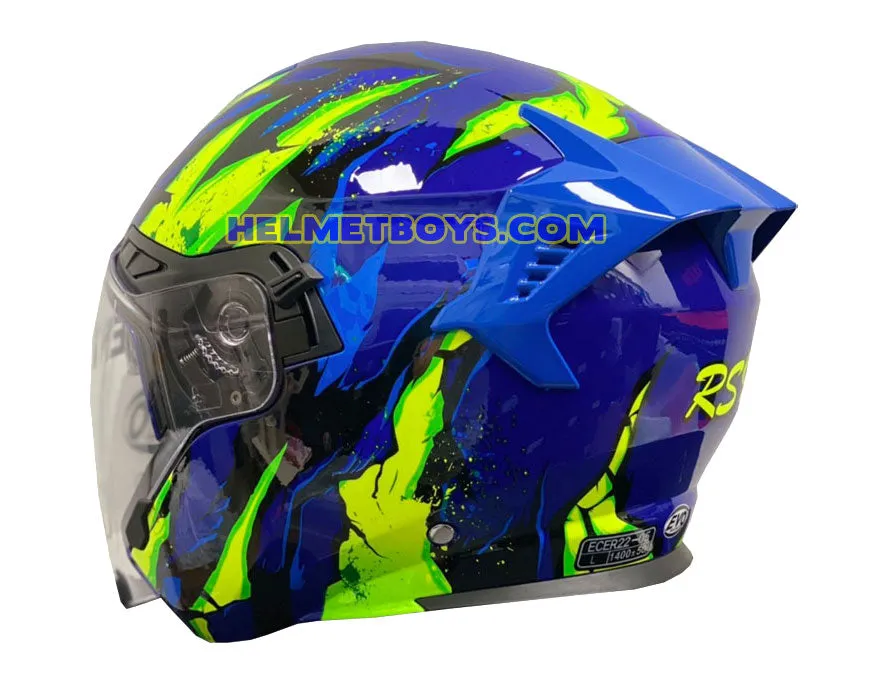 EVO RS9 Motorcycle Sunvisor Helmet FIRE FLAME BLUE FLUO GREEN