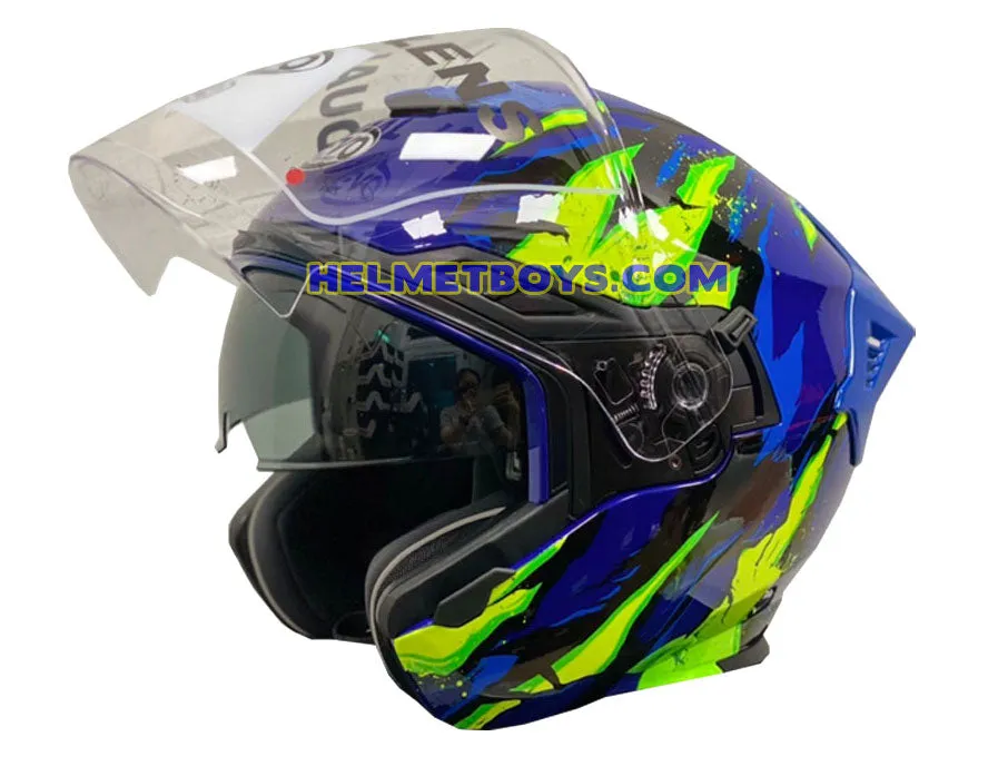 EVO RS9 Motorcycle Sunvisor Helmet FIRE FLAME BLUE FLUO GREEN