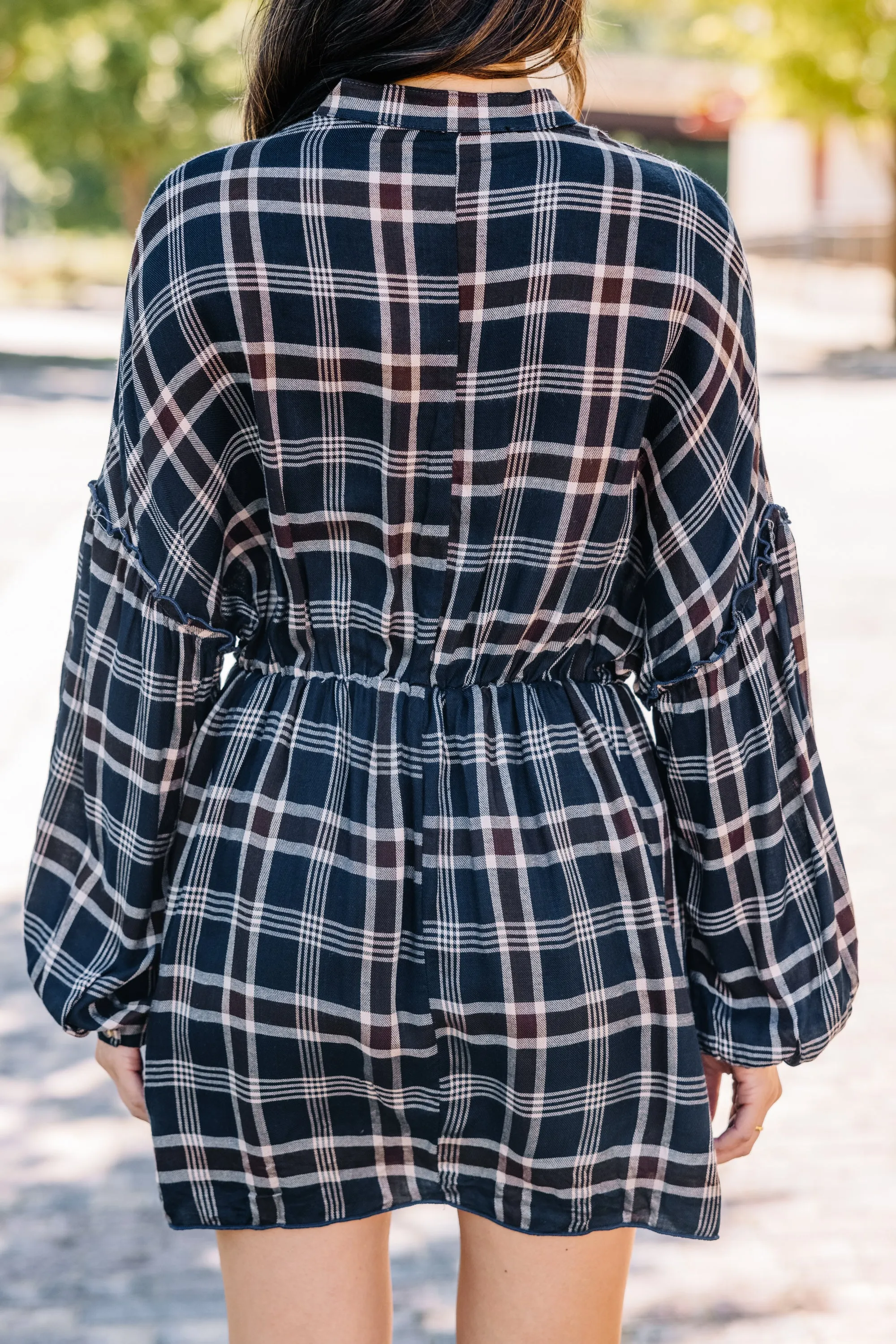 Fall Experiences Navy Blue Plaid Dress