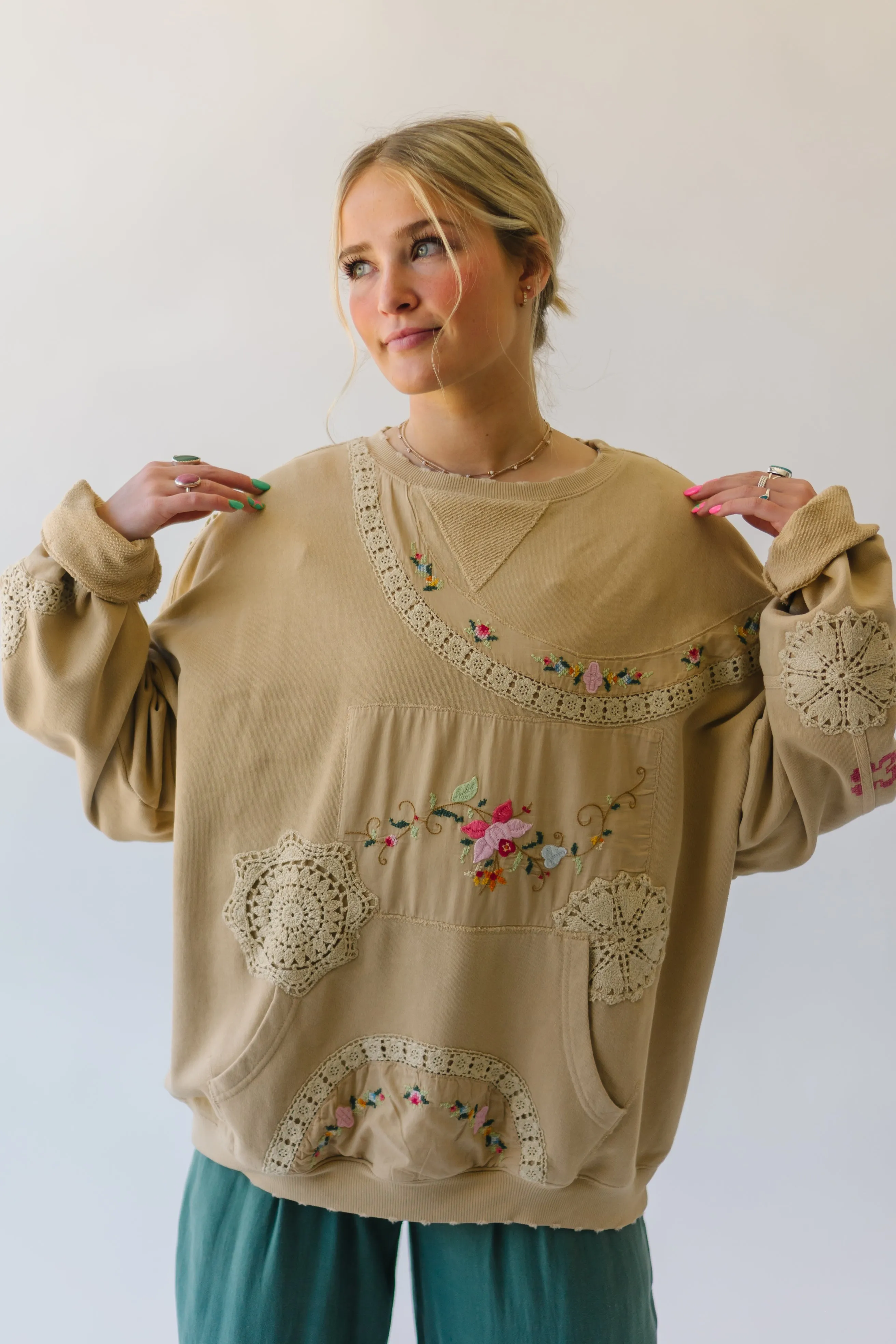 Free People: Grams Attic Sweatshirt in Mushroom Combo