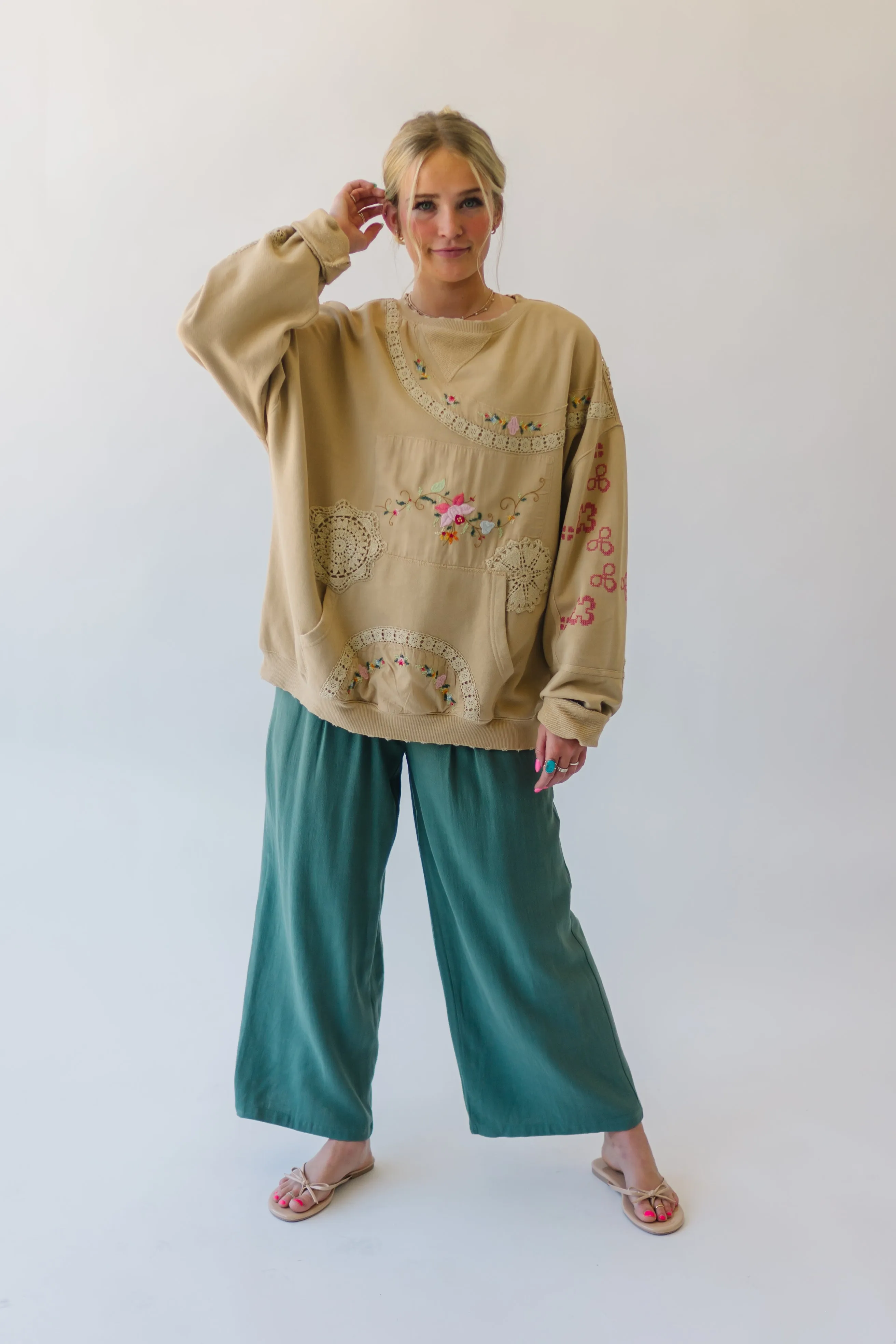 Free People: Grams Attic Sweatshirt in Mushroom Combo