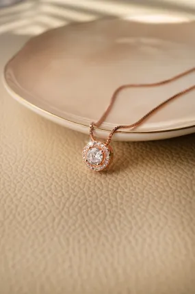 Glorious Halo Solitaire Rose Gold Plated Sterling Silver Pendant