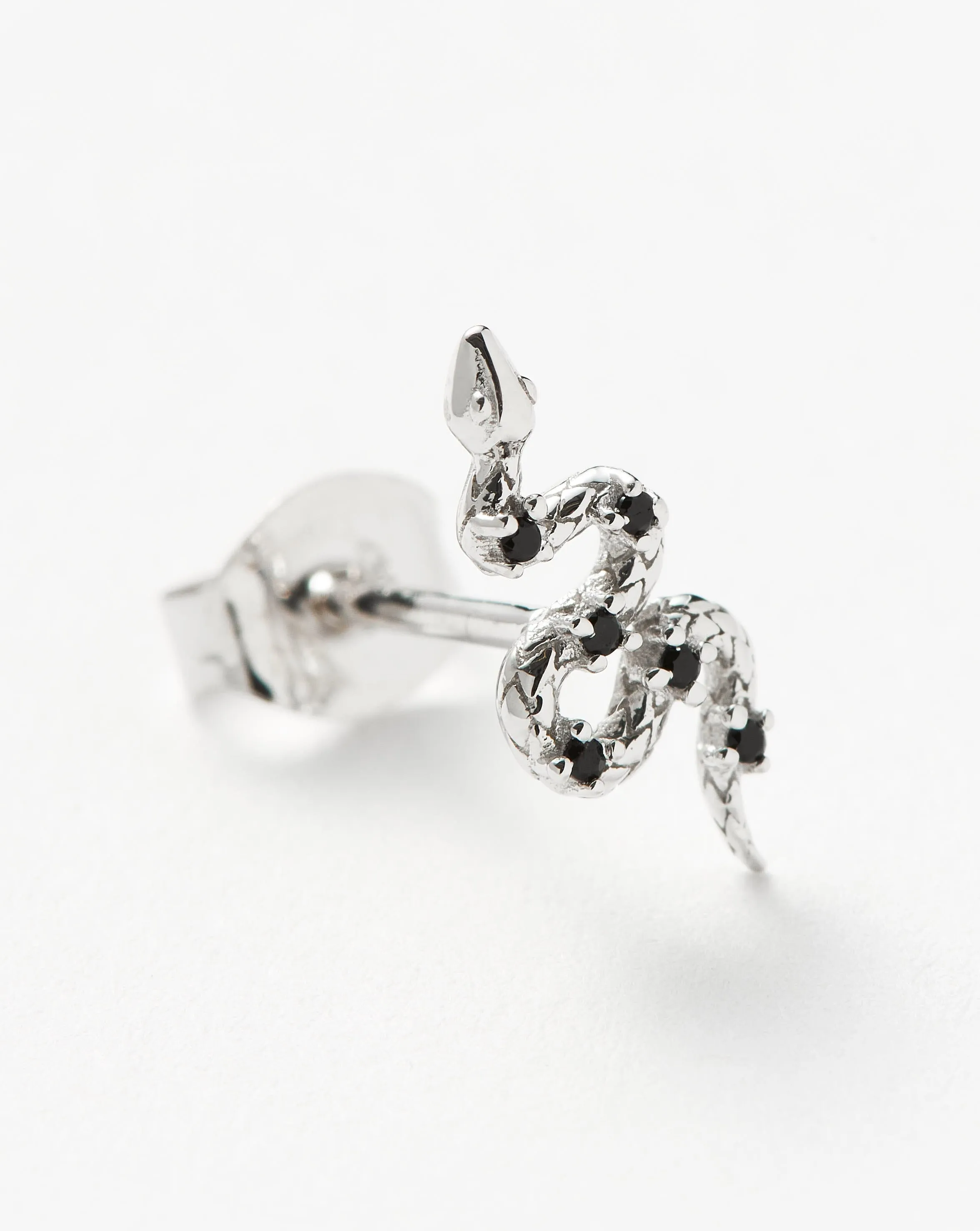 Harris Reed Serpent Single Stud Earring | Sterling Silver/Black Spinal