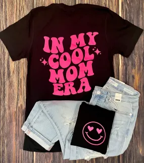 {IN MY COOL MOM ERA} Front   Back Black Crew Neck Tee