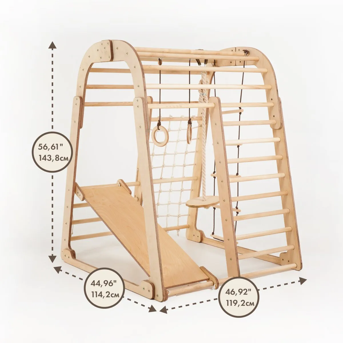 Indoor Wooden 6-in-1 Playground   Swings Set   Slide Board