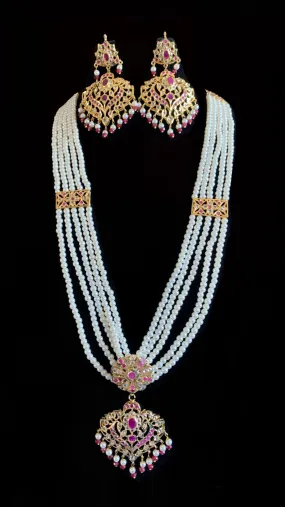 Kajal long necklace set in ruby pearl -( SHIPS IN 4 WEEKS )