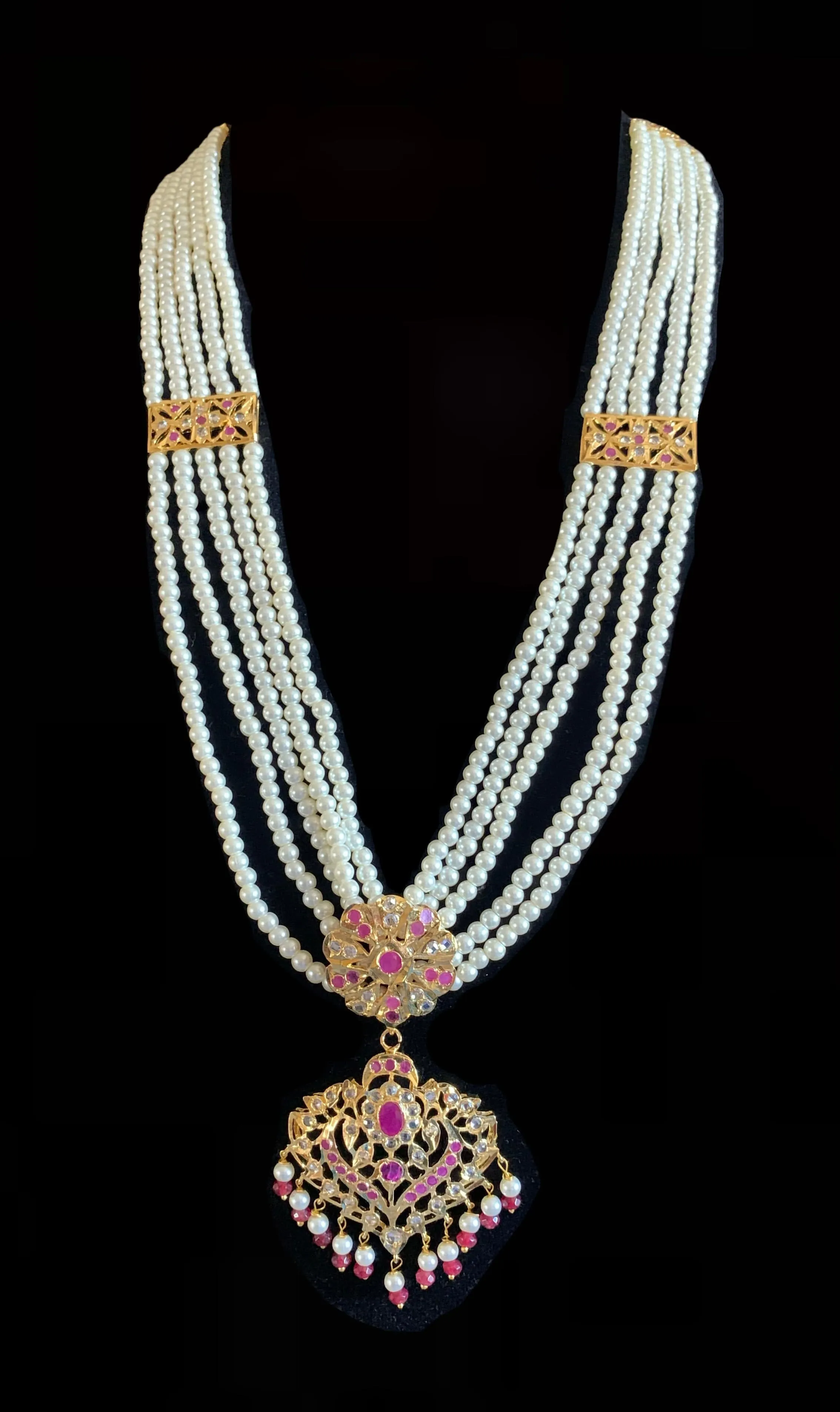 Kajal long necklace set in ruby pearl -( SHIPS IN 4 WEEKS )