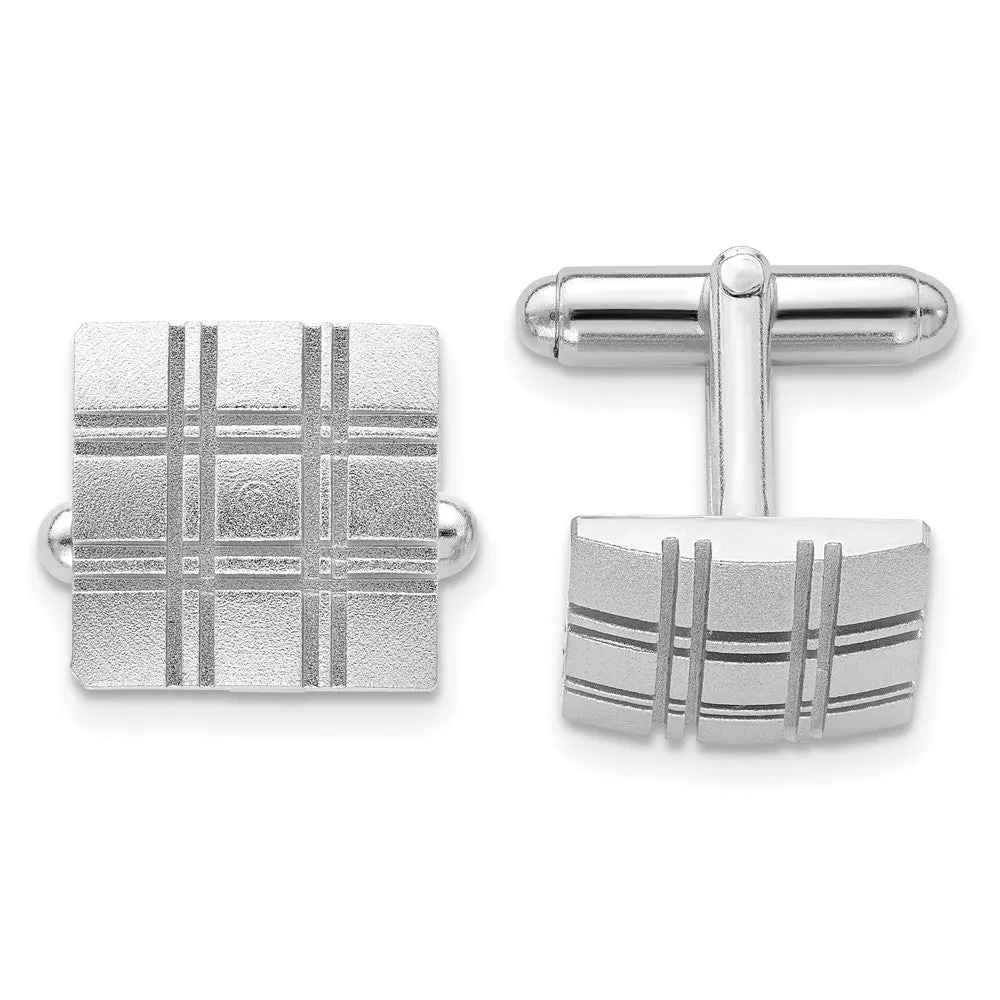 Kelly Waters Rhodium-plated Double Lines Patterned Square Cuff Links