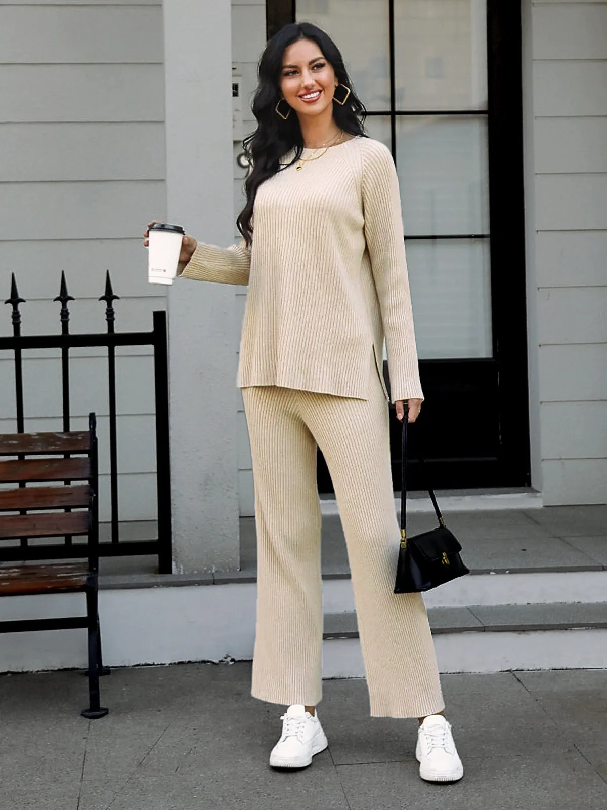 Knitted Sweater & Wide Leg Pant 2 Piece Lounge Set